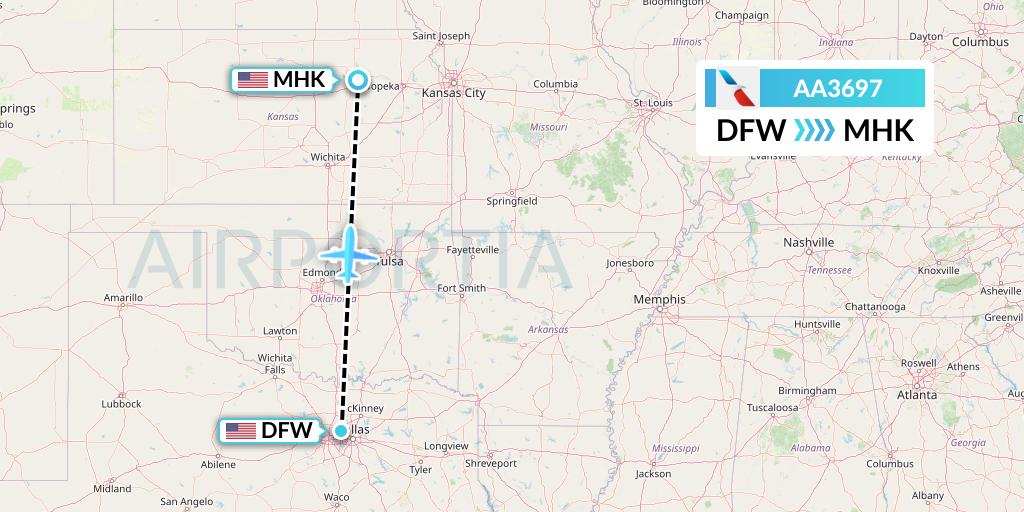 AA3697 American Airlines Flight Map: Dallas to Manhattan