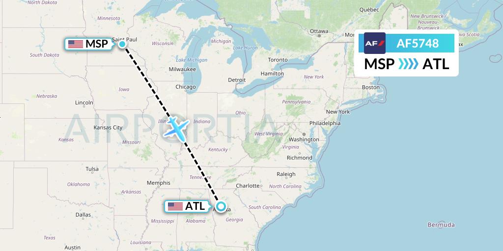 AF5748 Air France Flight Map: Minneapolis to Atlanta