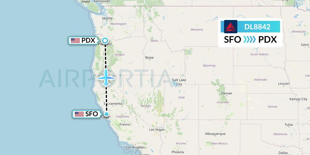 DL8842 Delta Air Lines Flight Map: San Francisco to Portland