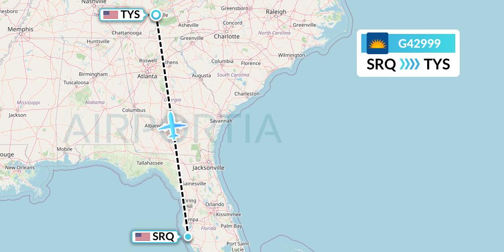 G42999 Allegiant Air Flight Map: Sarasota to Knoxville
