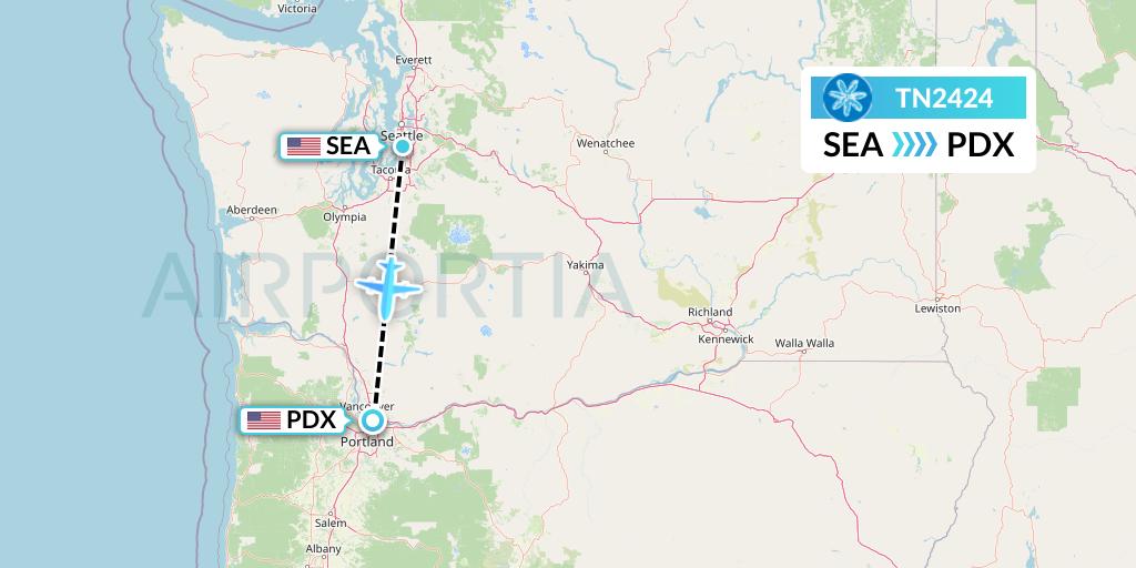 TN2424 Air Tahiti Nui Flight Map: Seattle to Portland