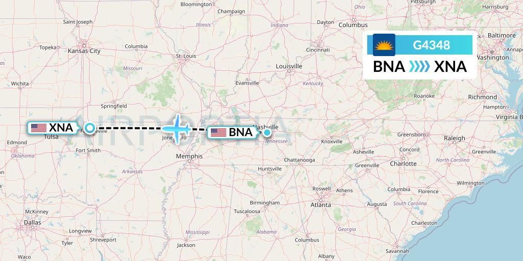 G4348 Allegiant Air Flight Map: Nashville to Bentonville