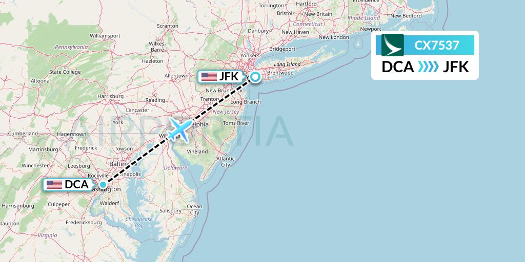 CX7537 Cathay Pacific Flight Map: Washington to New York