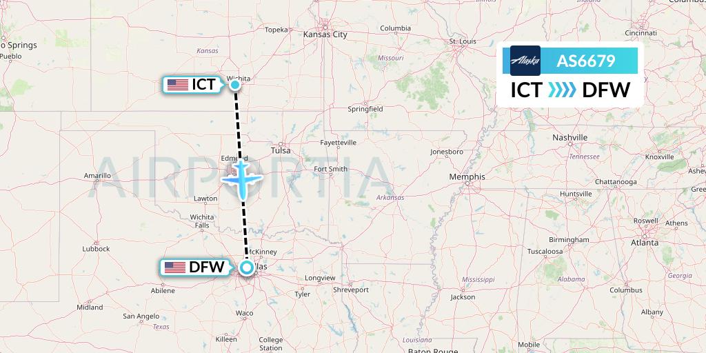 AS6679 Alaska Airlines Flight Map: Wichita to Dallas