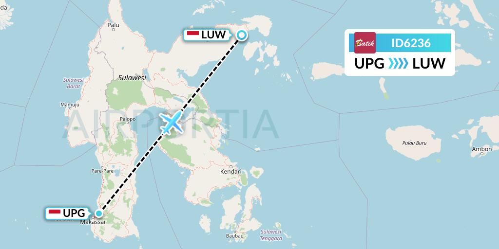 ID6236 Batik Air Flight Map: Makassar to Luwuk