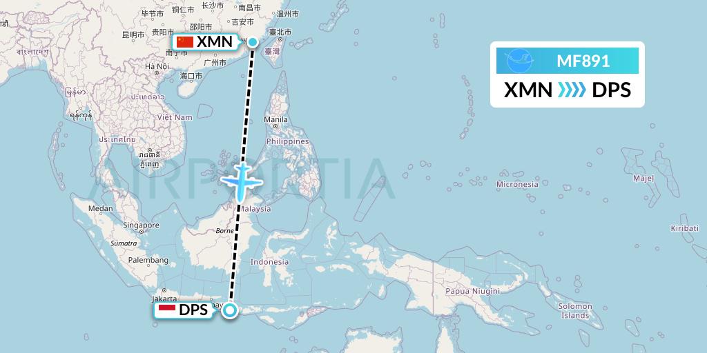 MF891 Xiamen Airlines Flight Map: Xiamen to Denpasar