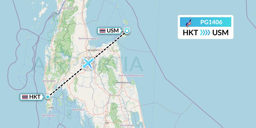 PG1406 Bangkok Airways Flight Map: Phuket to Koh Samui