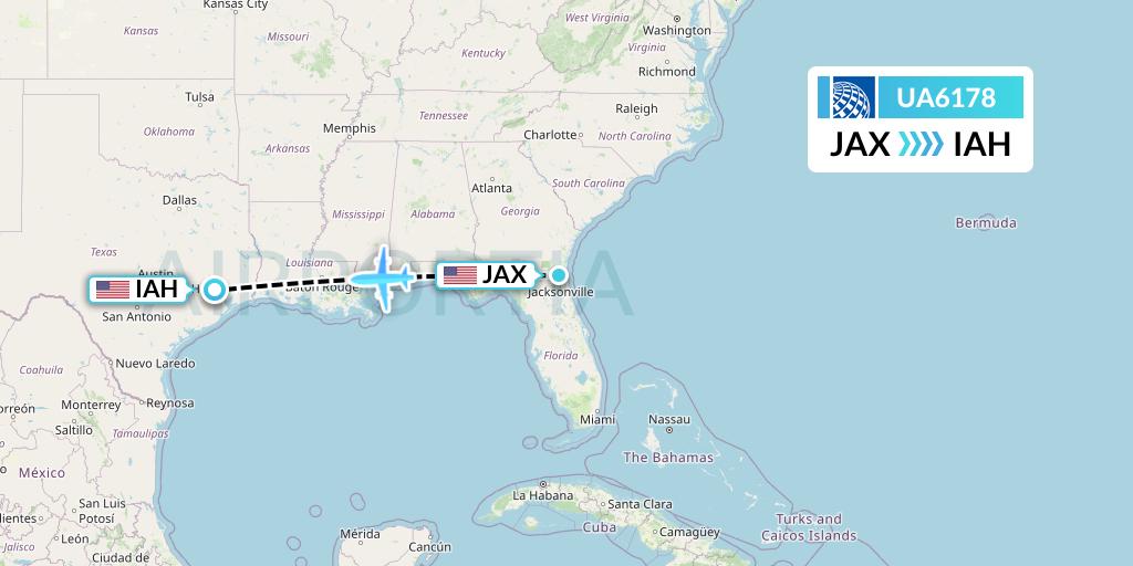 UA6178 United Airlines Flight Map: Jacksonville to Houston