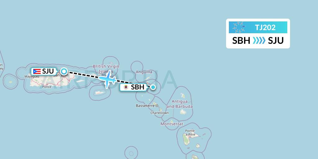 TJ202 Tradewind Aviation Flight Map: St. Jean to San Juan