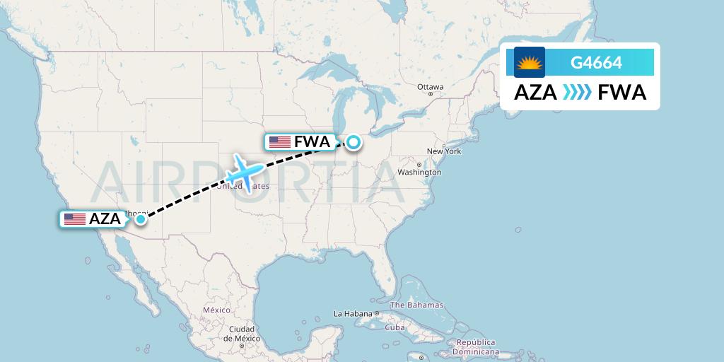 G4664 Allegiant Air Flight Map: Phoenix to Fort Wayne