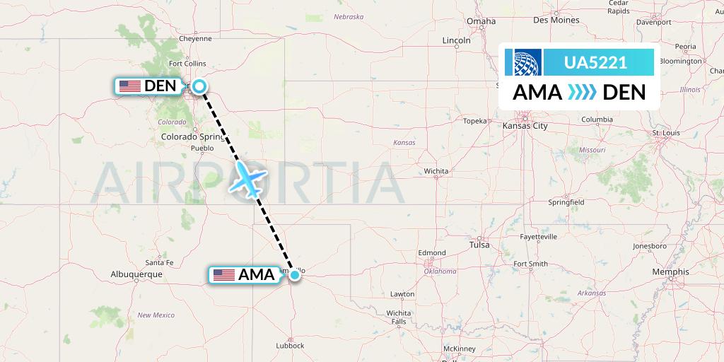 UA5221 United Airlines Flight Map: Amarillo to Denver