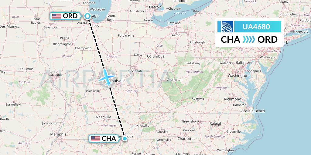UA4680 United Airlines Flight Map: Chattanooga to Chicago