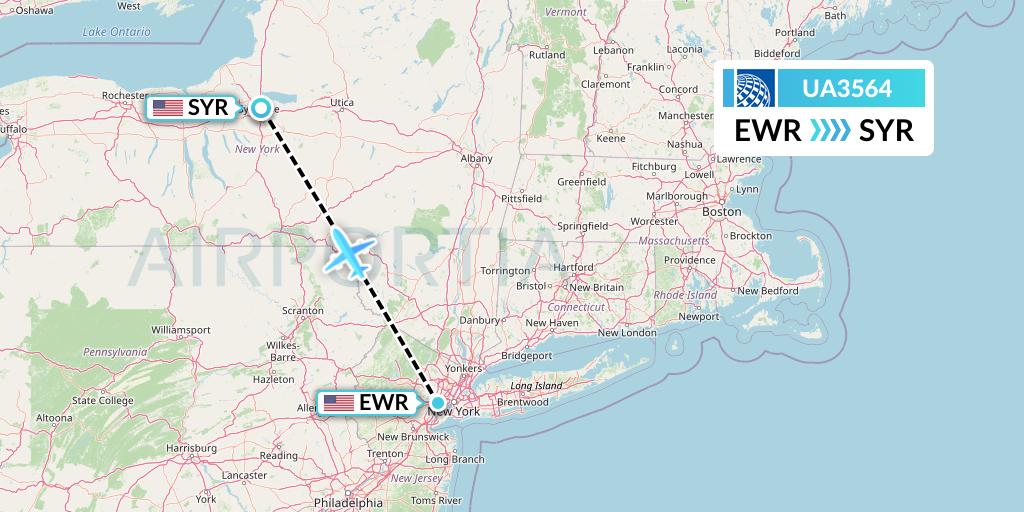 UA3564 United Airlines Flight Map: New York to Syracuse