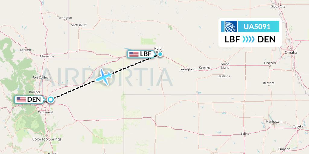 UA5091 United Airlines Flight Map: North Platte to Denver