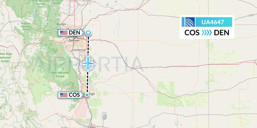 UA4647 United Airlines Flight Map: Colorado Springs to Denver