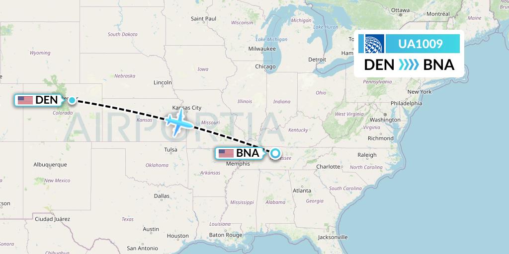 UA1009 United Airlines Flight Map: Denver to Nashville