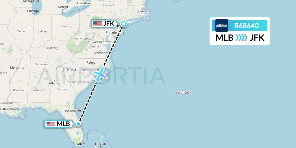 B68640 JetBlue Airways Flight Map: Melbourne to New York