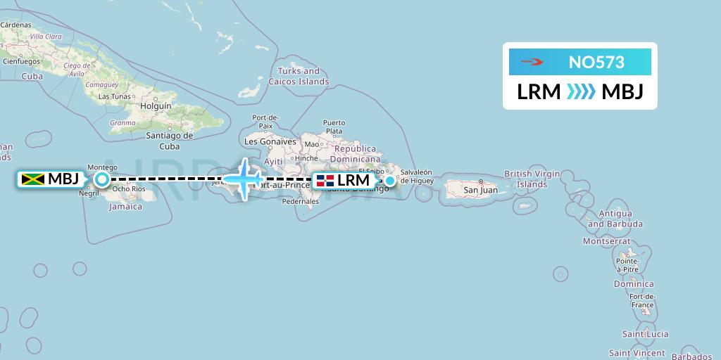 NO573 Neos Flight Map: La Romana to Montego Bay