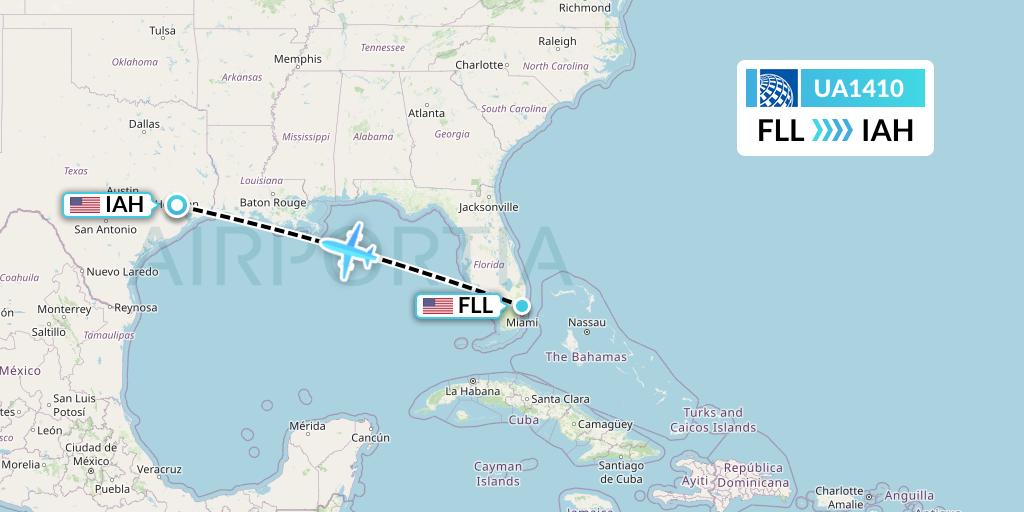 UA1410 United Airlines Flight Map: Fort Lauderdale to Houston