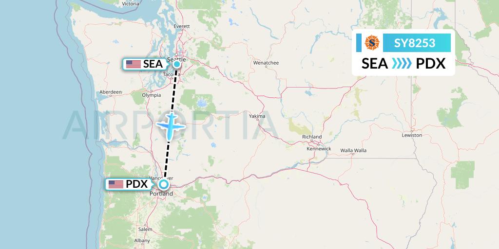 SY8253 Sun Country Airlines Flight Map: Seattle to Portland