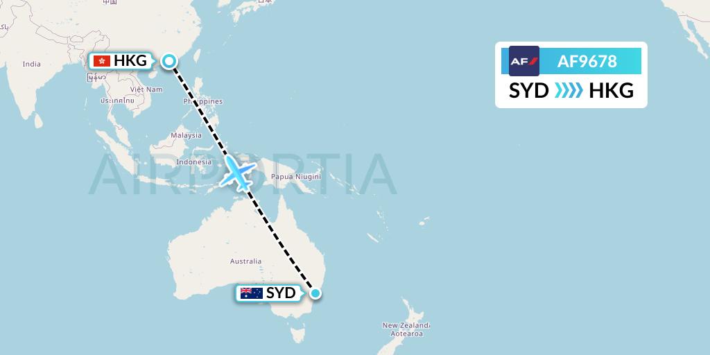 AF9678 Air France Flight Map: Sydney to Hong Kong