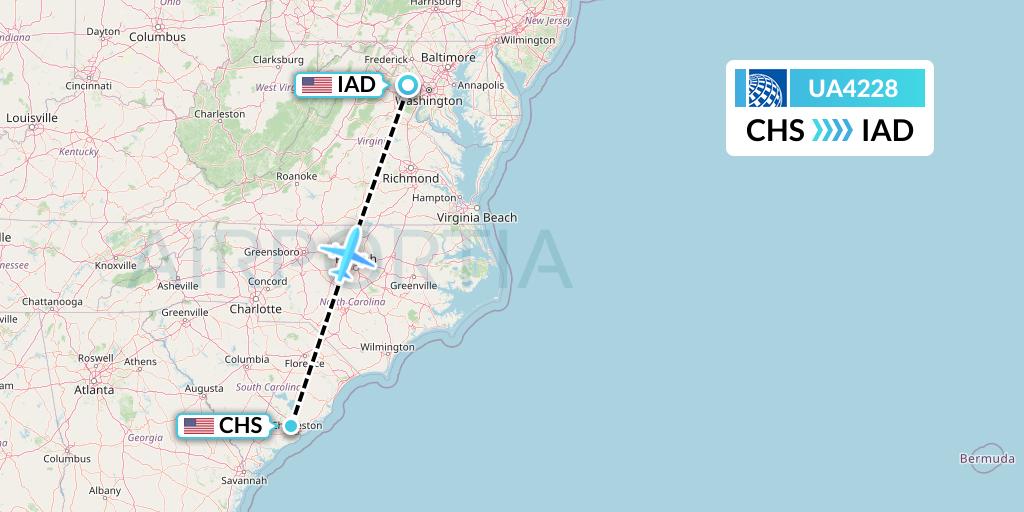 UA4228 United Airlines Flight Map: Charleston to Washington