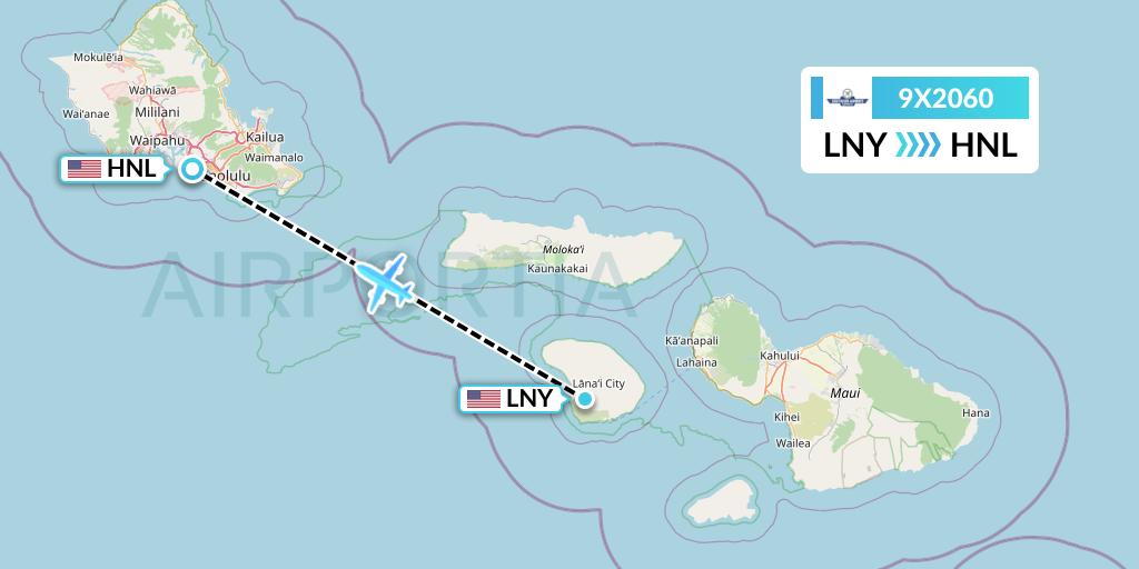 9X2060 Southern Airways Express Flight Map: Lanai to Honolulu