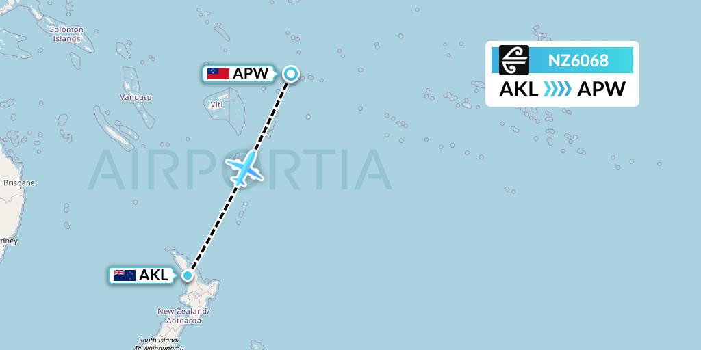 NZ6068 Air New Zealand Flight Map: Auckland to Apia