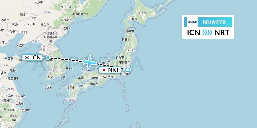 NH6978 All Nippon Airways Flight Map: Seoul to Tokyo