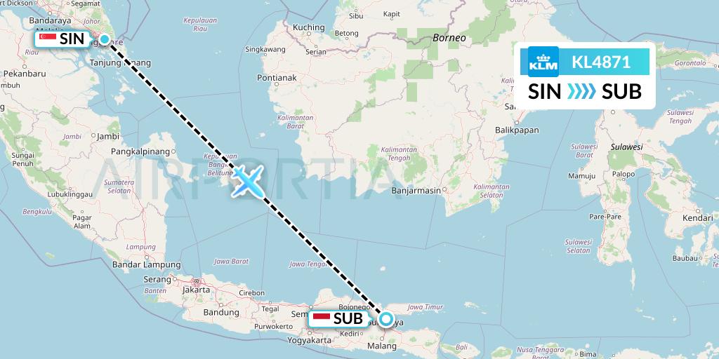 KL4871 KLM Flight Map: Singapore to Surabaya