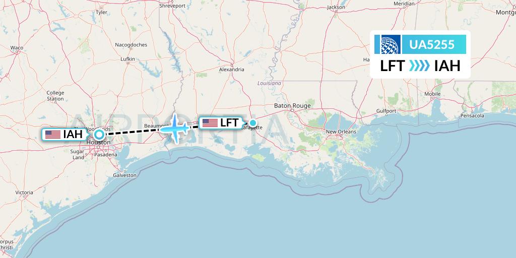 UA5255 United Airlines Flight Map: Lafayette to Houston