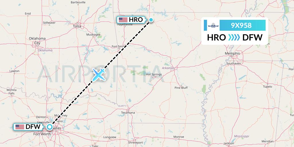 9X958 Southern Airways Express Flight Map: Harrison to Dallas