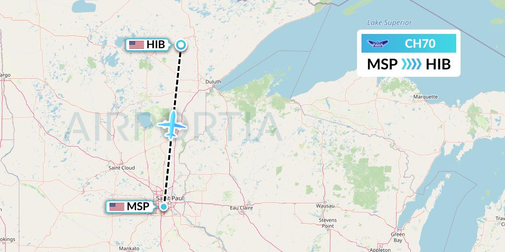 CH70 Bemidji Airlines Flight Map: Minneapolis to Hibbing