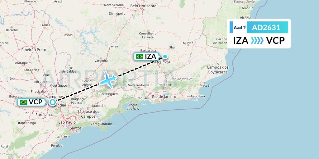 AD2631 Azul Brazilian Airlines Flight Map: Juiz de Fora to Campinas