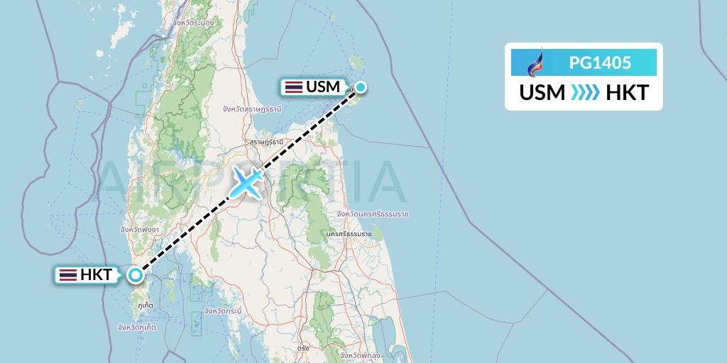 PG1405 Bangkok Airways Flight Map: Koh Samui to Phuket