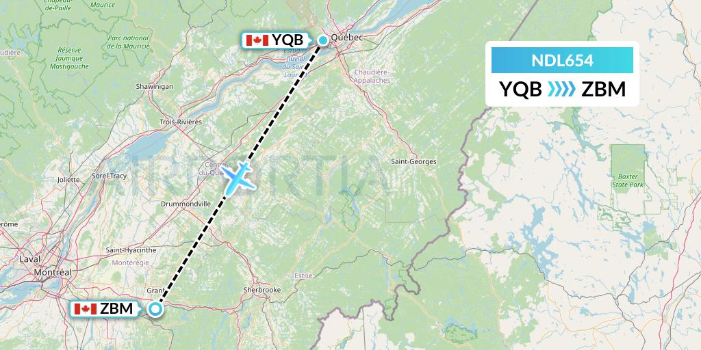 NDL654 Chrono Aviation Flight Map: Quebec to Bromont