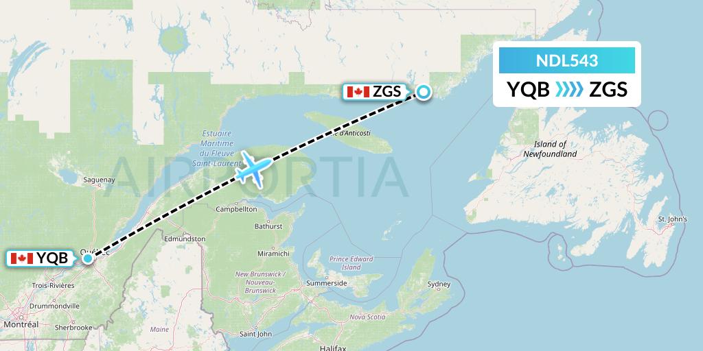 NDL543 Chrono Aviation Flight Map: Quebec to Gethsemani