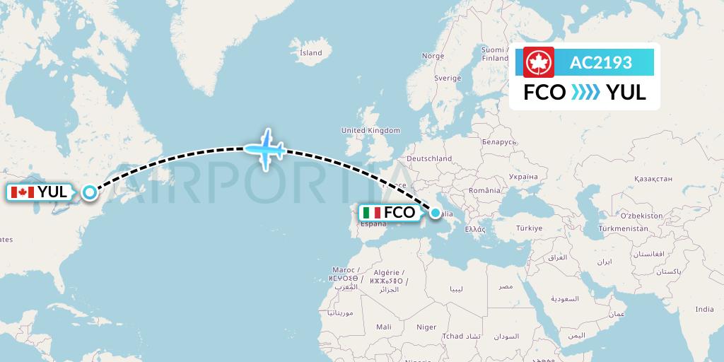 AC2193 Air Canada Flight Map: Rome to Montreal