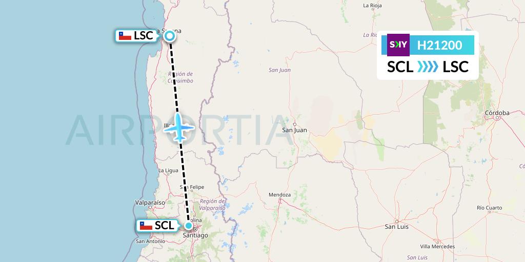 H21200 Sky Airline Flight Map: Santiago to La Serena