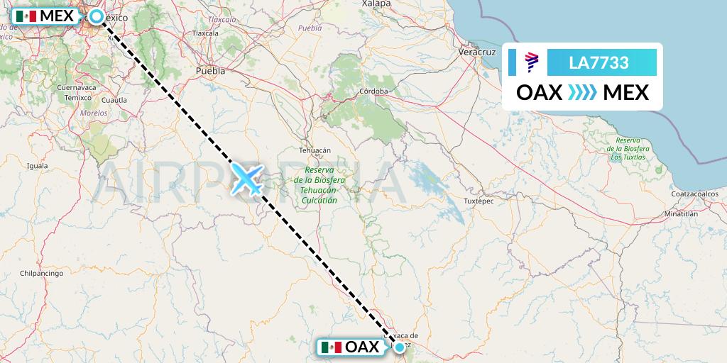 LA7733 LAN Airlines Flight Map: Oaxaca to Mexico City