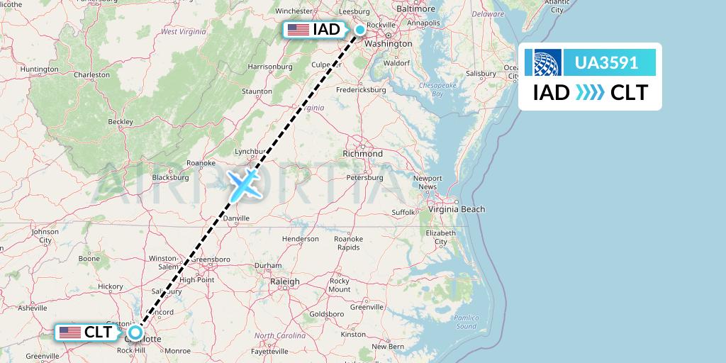 UA3591 United Airlines Flight Map: Washington to Charlotte