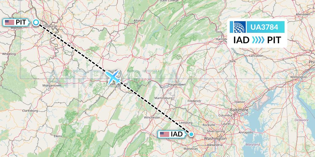 UA3784 United Airlines Flight Map: Washington to Pittsburgh