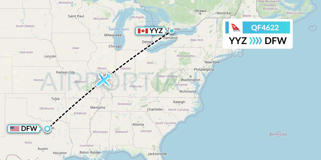 QF4622 Qantas Flight Map: Toronto to Dallas