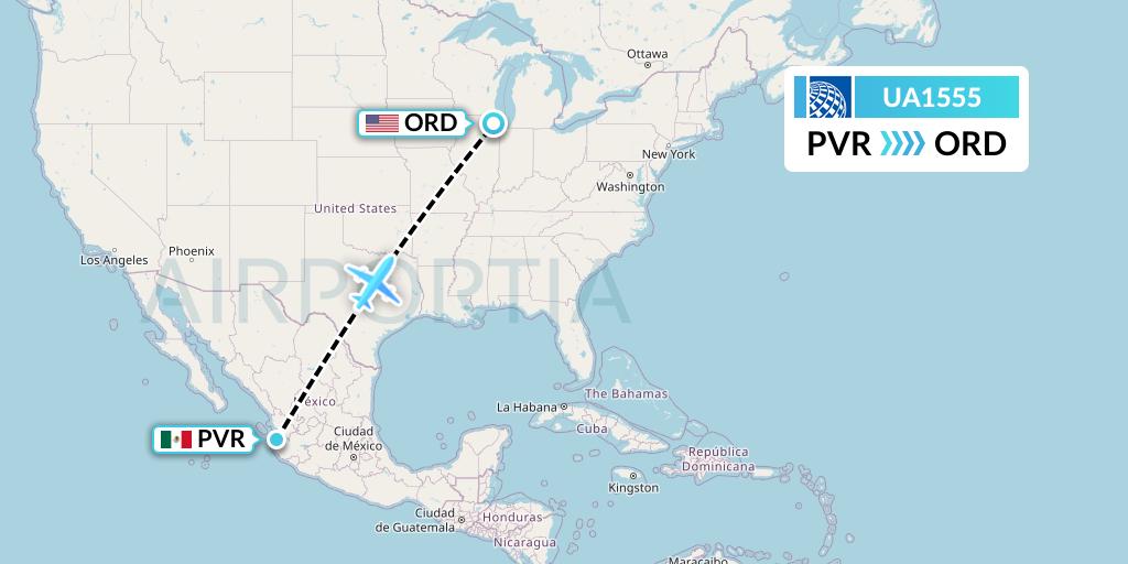 UA1555 United Airlines Flight Map: Puerto Vallarta to Chicago