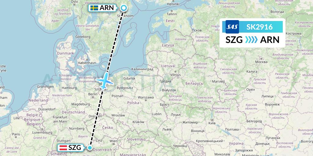SK2916 SAS Flight Map: Salzburg to Stockholm