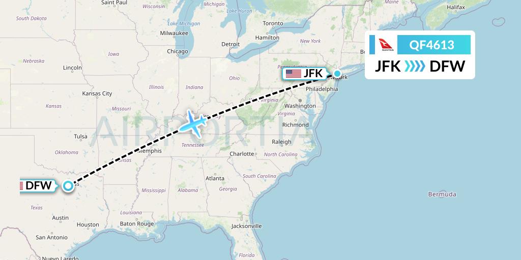 QF4613 Qantas Flight Map: New York to Dallas