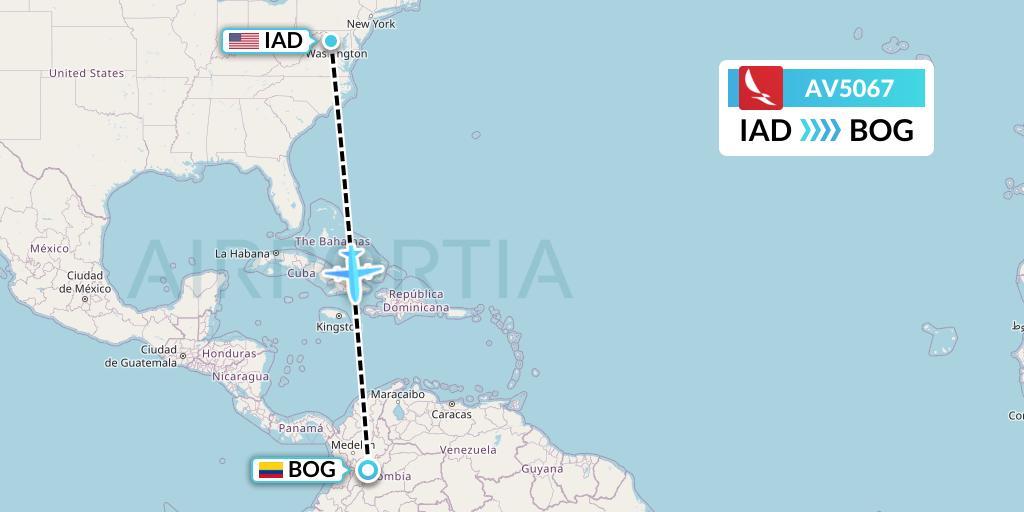 AV5067 Avianca Flight Map: Washington to Bogota