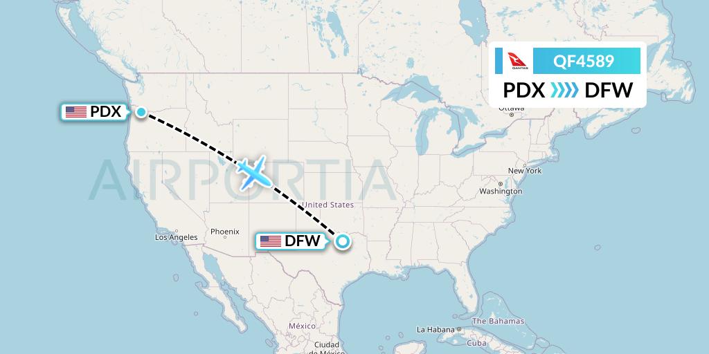 QF4589 Qantas Flight Map: Portland to Dallas