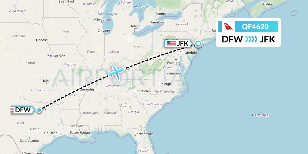 QF4620 Qantas Flight Map: Dallas to New York