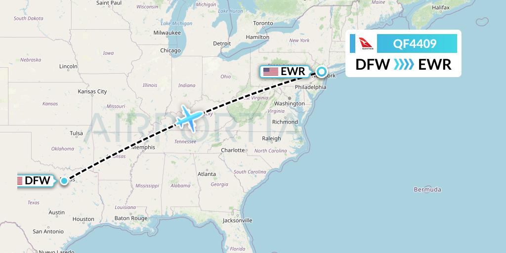 QF4409 Qantas Flight Map: Dallas to New York